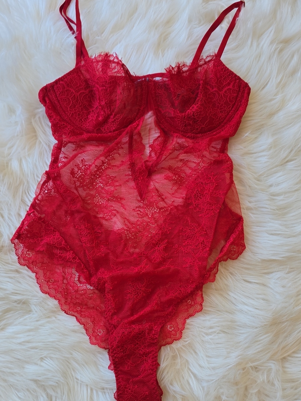 Red Lace Sheer Bodysuit - Women Intimates SIZE M